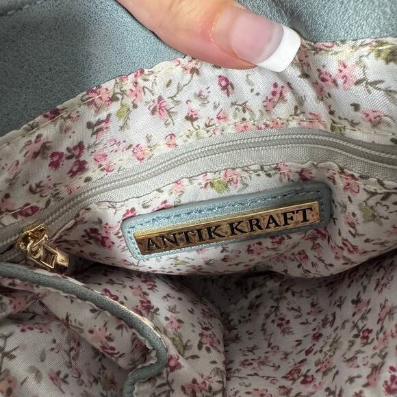 Antik Kraft Mini Shoulder Bag BlueFabric Print Snap Close Adjustable Strap Purse - Picture 8 of 9